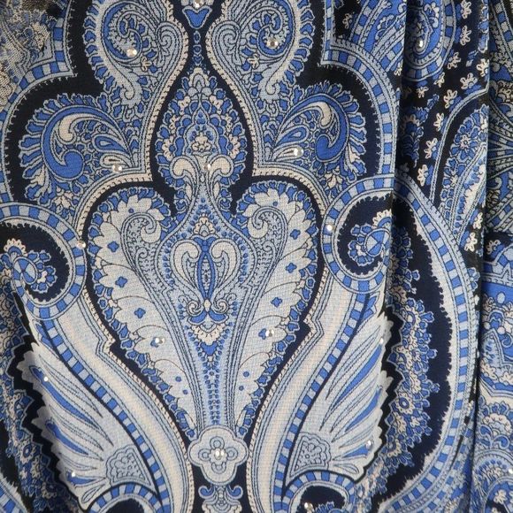 INC INTERNATIONAL CONCEPTS BLUE PAISLEY WITH RHINESTONE DETAIL LONG SLEEVE TUNIC - Picture 4 of 8